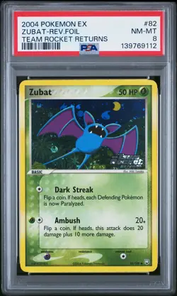 2004 POKEMON EX TEAM ROCKET RETURNS #82 ZUBAT-REVERSE FOIL PSA 8 - Image 1