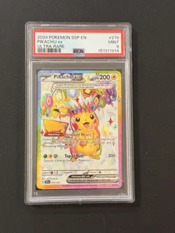 2024 POKEMON SSP EN-SURGING SPARKS ULTRA RARE #219 PIKACHU EX PSA 9 - Image 1