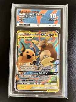 Raichu & Alolan Raichu GX 54/236 ACE Perfect 10s Unified Minds Holo Rare Pokemon - Image 1