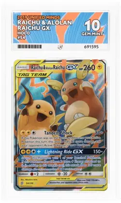 Raichu & Alolan Raichu GX 54/236 ACE Perfect 10s Unified Minds Holo Rare Pokemon - Image 3