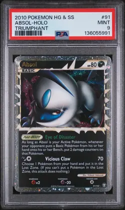 2010 POKEMON HEARTGOLD & SOULSILVER TRIUMPHANT #91 ABSOL-HOLO PSA 9 - Image 1