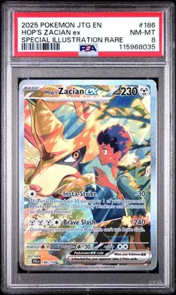 2025 Pokemon JTG Hop's Zacian ex FULL ART SIR 186/159 PSA 8 NM-MT - Image 1
