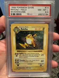 Pokemon Raichu Base Set Shadowless Holo Rare #14 PSA 8.5 - Image 3