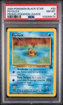 2000 POKEMON PROMO BLACK STAR POKEMON LEAGUE #20 PSYDUCK PSA 8 - Image 1