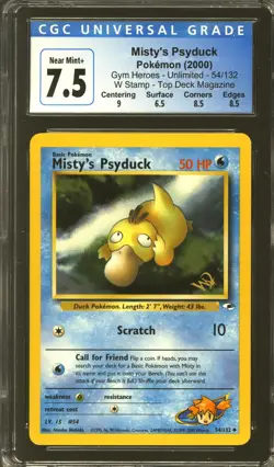 Pokemon Gym Heroes W Stamp Top Deck Promo Misty's Psyduck 54/132 CGC 7.5 subs - Image 1