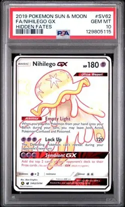 2019 POKEMON SUN & MOON HIDDEN FATES #SV62 FA/NIHILEGO GX PSA 10 - Image 1