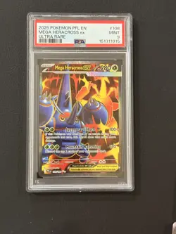 2025 POKEMON PFL EN-PHANTASMAL FLAMES ULTRA RARE #108 MEGA HERACROSS EX PSA 9 - Image 1
