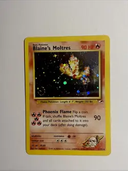 Blaine’s Moltres 1/132 Holo Gym Heroes Vintage Pokemon With Corner Swirl Hp - Image 1