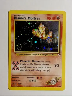 Blaine’s Moltres 1/132 Holo Gym Heroes Vintage Pokemon With Corner Swirl Hp - Image 2