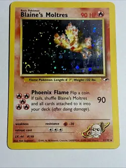 Blaine’s Moltres 1/132 Holo Gym Heroes Vintage Pokemon With Corner Swirl Hp - Image 4