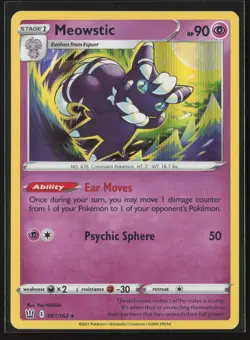 Meowstic Holo Rare SWSH05: Battle Styles 061/163 NM Pokemon Card - Image 1