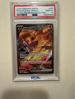 PSA 10 Team Rocket's Moltres ex 229/182 Pokemon Destined Rivals UPC Stamped 2025 - Image 1