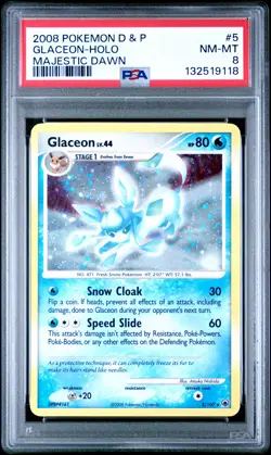 2008 POKEMON DIAMOND & PEARL MAJESTIC DAWN #5 GLACEON-HOLO PSA 8 - Image 1
