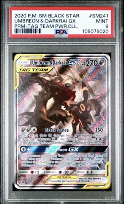 2020 POKEMON SM BLACK STAR PROMO TAG TEAM POWERS COLL UMBREON & DARKRAI GX PSA 9 - Image 1