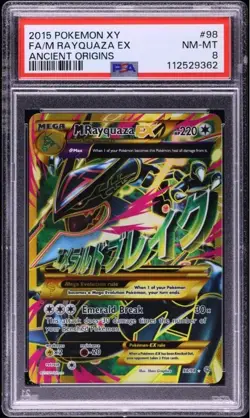 2015 Pokemon XY Ancient Origins Full Art M Rayquaza EX 98 PSA 8 - Image 1