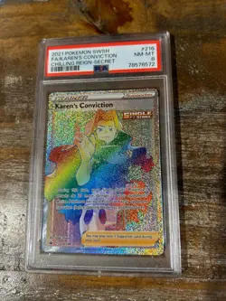 Pokemon 2021 Chilling Reign Secret FA Trainer KAREN'S CONVICTION #216 PSA 8 - Image 1