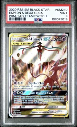 2020 POKEMON SM BLACK STAR PROMO TAG TEAM POWERS COLL ESPEON & DEOXYS GX PSA 9 - Image 1