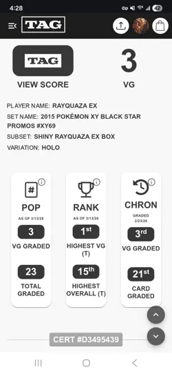Pokemon Rayquaza EX Shiny Promo Holo XY69 TAG Graded Black Star - Image 3