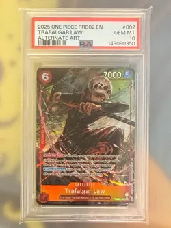 One Piece PRB02-002 Trafalgar Law Alternate Alt Art English PSA 10 - Image 1
