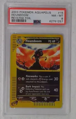 1x V0277: 2003: Houndoom: 15/147: Aquapolis: Reverse Holo Rare: PSA: 8: NM-MT: - Image 1