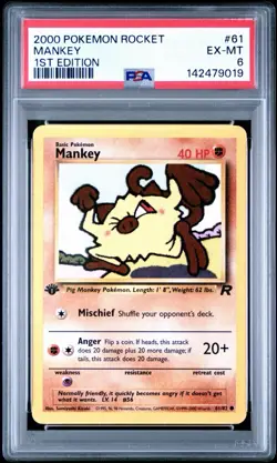 2000 Pokemon Rocket Mankey #61 1st Edition PSA 6 - Image 1