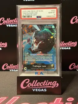 One Piece OP10 #022 Trafalgar Law Leader Alternate Art PSA 10 - Image 1