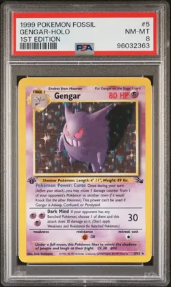 1999 POKEMON FOSSIL 1ST ED #5 GENGAR-HOLO PSA 8 - Image 1