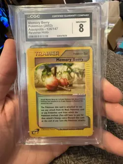 Pokemon TCG 2002 Memory Berry 128/147 Aquapolis Trainer Reverse Holo CGC 8 - Image 1
