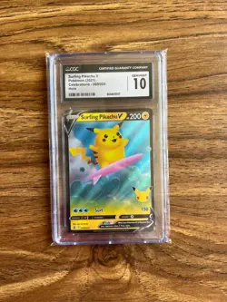 Pokemon 2021 Surfing Pikachu V 008/025 Holo Celebrations GEM MINT CGC 10 - Image 1