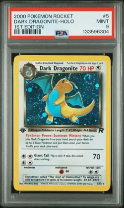 PSA 9 MINT Dark Dragonite 5/82 1st Edition Team Rocket Vintage Pokemon 🌀SWIRL🌀 - Image 1