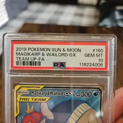 Pokemon Sun & Moon Magikarp & Wailord GX 160/181 Full Art Rare Holo Foil PSA 10 - Image 2