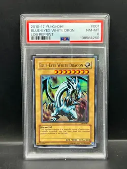 Yugioh PSA 8 NM-MT Blue-Eyes White Dragon LOB-001 Ultra Rare Unlimited S#4260 - Image 1