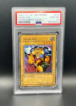 Yugioh PSA 10 GEM MT Tiger Axe TP1-012 Rare Unlimited 2002 S#4022 - Image 1