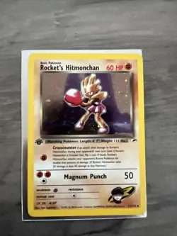 Pokemon TCG Rockets Hitmonchan 1st Edition Holo Rare Card 11/132 Gym Heroes - Image 1