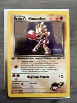 Pokemon TCG Rockets Hitmonchan 1st Edition Holo Rare Card 11/132 Gym Heroes - Image 2