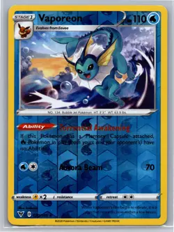 Vaporeon 030/185 Reverse Holo Rare Pokemon Vivid Voltage Lightly played - Image 1