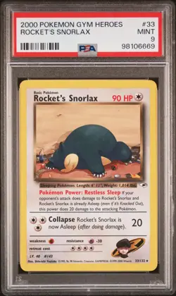 2000 POKEMON GYM HEROES #33 ROCKET'S SNORLAX PSA 9 MINT - Image 1