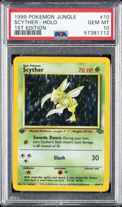 1999 POKEMON JUNGLE 1ST ED #10 SCYTHER-HOLO PSA 10 - Image 1