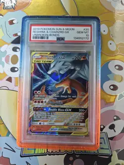 2019 POKEMON SUN& MOON UNBROKEN BONDS #20 RESHIRAM & CHARIZARD GX PSA 10 w/Gaurd - Image 1