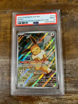 POKEMON 2025 Prismatic Evolutions ETB EEVEE Pokemon Center #173 PSA 9 Mint 5 - Image 1