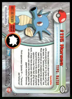 Pokemon Cards Horsea #116 Topps Trading Cards Series 2 NM *9 - Image 2