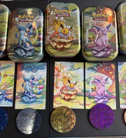 Prismatic Evolutions Tins - Set of 8 - Tins, Art Cards, and Coins only- No cards - Image 4