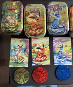 Prismatic Evolutions Tins - Set of 8 - Tins, Art Cards, and Coins only- No cards - Image 5