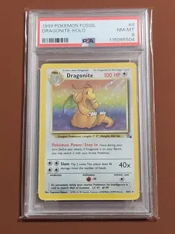 1999 Pokemon TCG Dragonite Fossil Holo Card 4/62 PSA 8 - Image 1