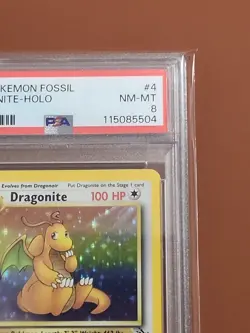 1999 Pokemon TCG Dragonite Fossil Holo Card 4/62 PSA 8 - Image 3