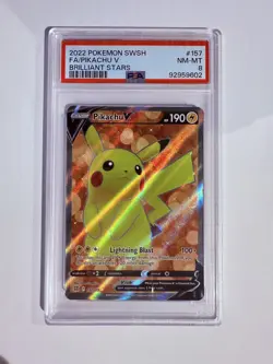 2022 Pokemon Brilliant Stars SWSH Pikachu V 157/172 - PSA 8 - Image 1