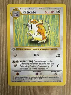 Raticate 1st Edition Base Set Shadowless 40/102 Pokemon - MP - Image 1