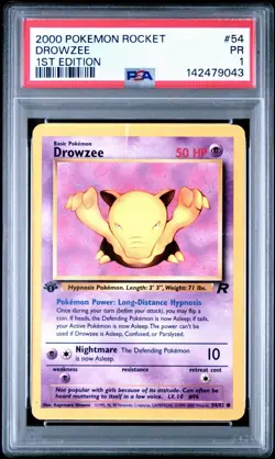 2000 Pokemon Rocket Drowzee #54 1st Edition PSA 1 - Image 1