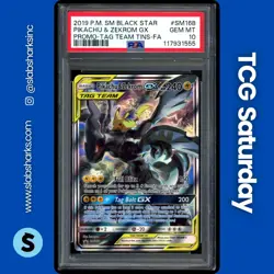 2019 POKEMON SM BS PROMO TAG TEAM TIN #SM168 PIKACHU & ZEKROM GX TAG TEAM PSA 10 - Image 1