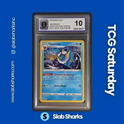 2021 POKEMON SWSH VIVID VOLTAGE COLL. CHEST PROMO #030/185 VAPOREON COSMOS HOLO - Image 1